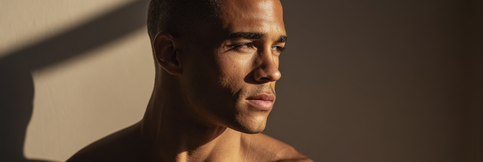 Joven atleta con mindset deportivo enfocado, preparándose mentalmente antes del entrenamiento