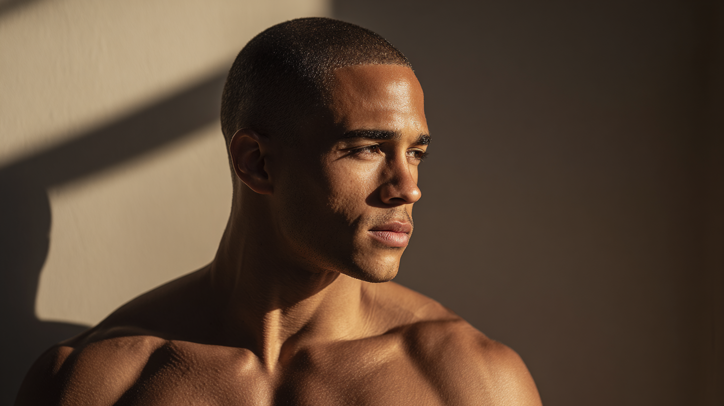 Joven atleta con mindset deportivo enfocado, preparándose mentalmente antes del entrenamiento