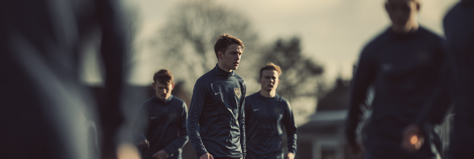 Grupo de futbolistas entrenando en el campo, representando la visualización mental y la preparación deportiva