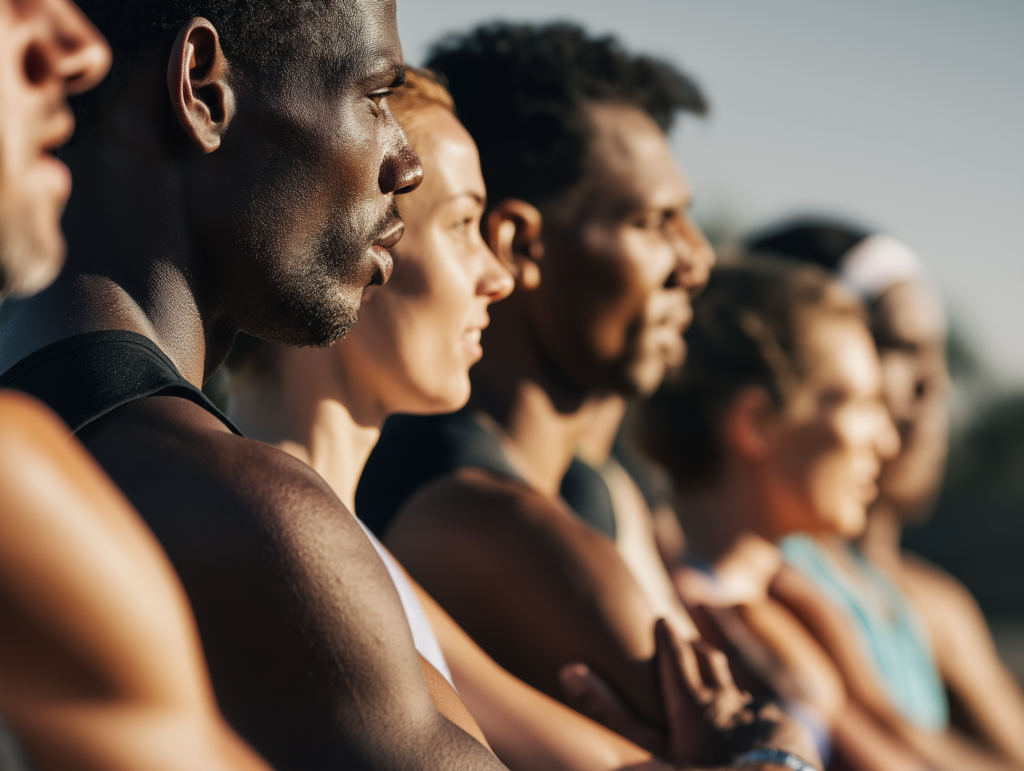 Grupo representando la mentalidad fuerte y la superación en el deporte.