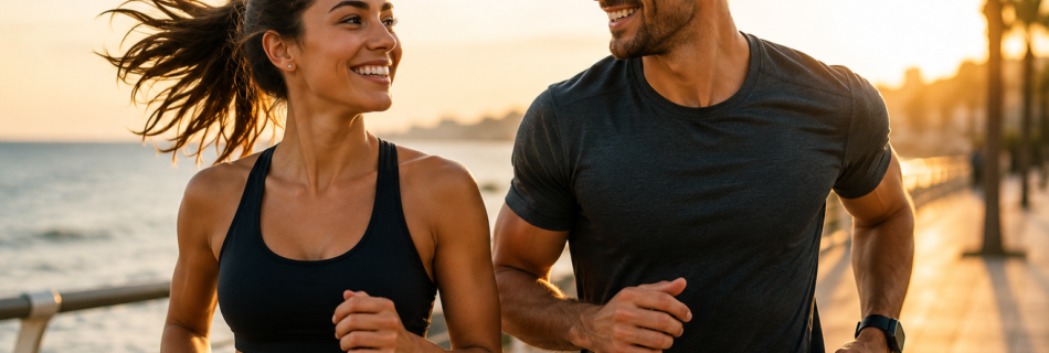 Pareja joven haciendo deporte al aire libre representando el estilo de vida saludable que promueve MenteFit.