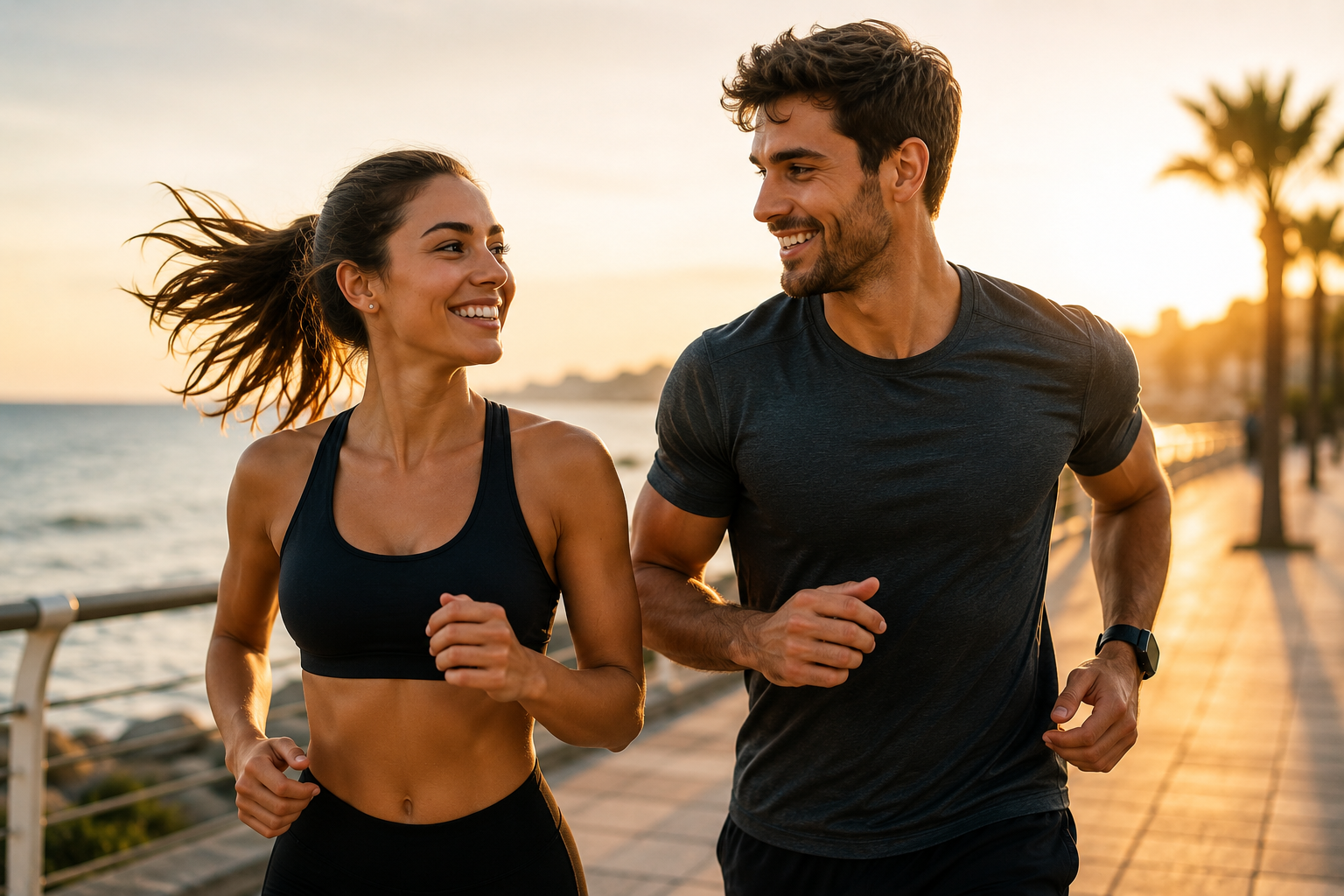 Pareja joven haciendo deporte al aire libre representando el estilo de vida saludable que promueve MenteFit.